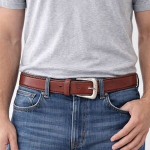 TONY LAMA Mens Leather Belt Braided Design Silver Buckle Sz 32